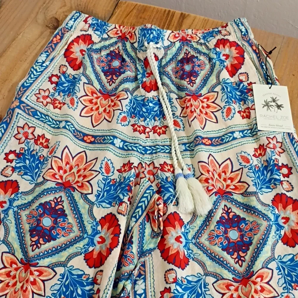 Rachel Zoe Seaside Ready Linen Blend Elastic Waist Wide Leg Pants Size M NWT